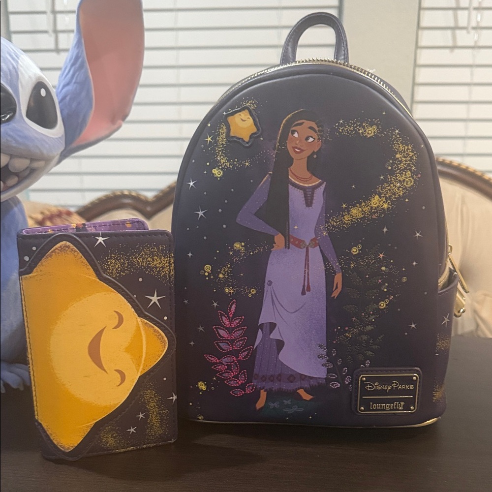 Loungefly Purple and Yellow Disney Backpack and Wallet
